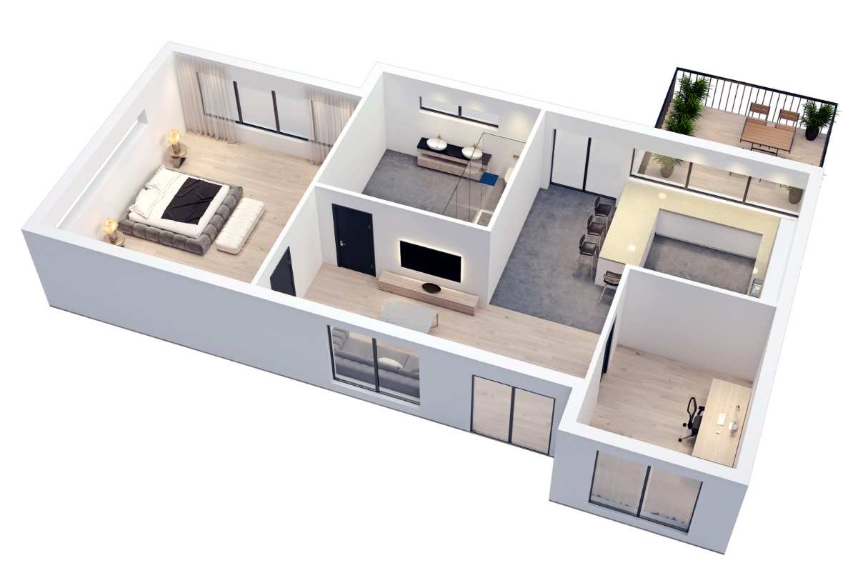 Mô hình mặt bằng 3D của một căn nhà